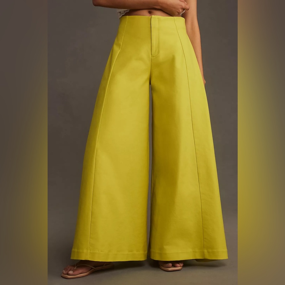 ANTHROPOLOGIE neon green wide legged pants, Size 0 ( fits best size 0-4 ) NWT - Picture 3 of 9